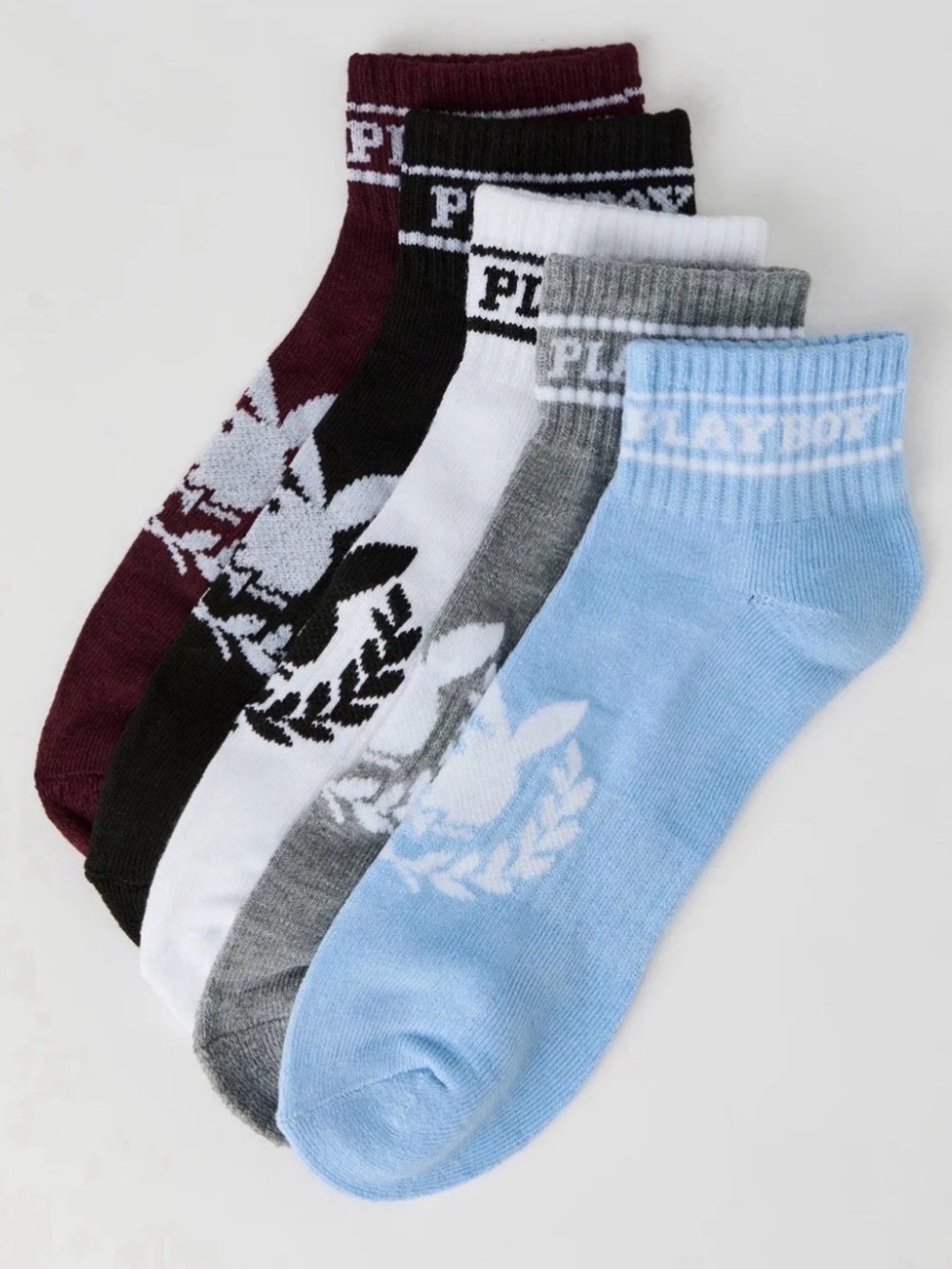 PLAYBOY Ankle Sock 5-Pack in Light Blue, Gray, White, Black, Maroon